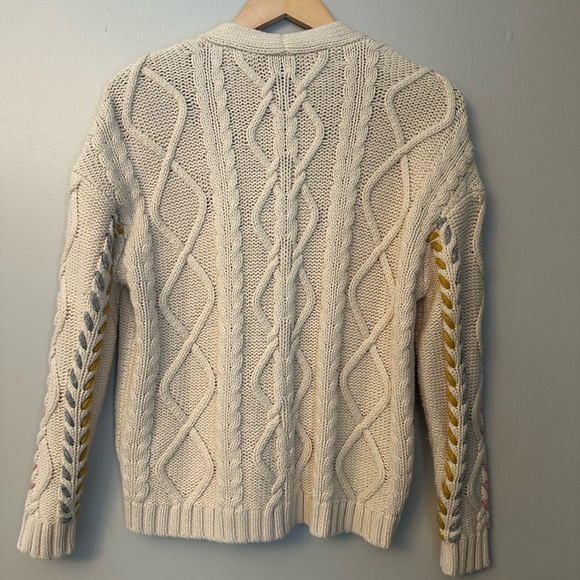 Michael Stars Cream Cable Knit Chunky Cardigan with Braided color Sleeve XS - Picture 4 of 9